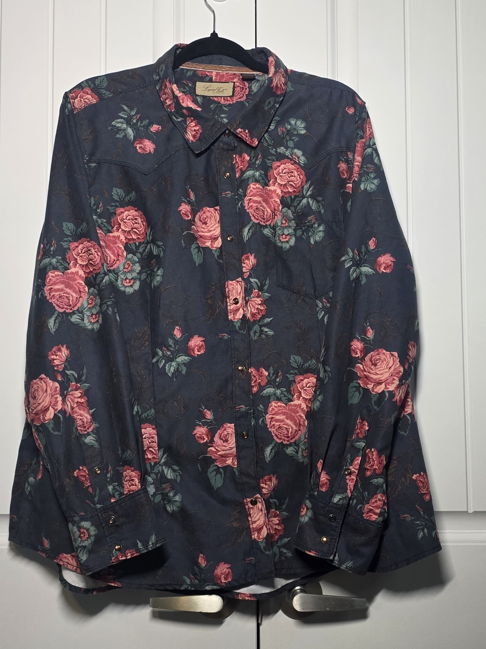 🌹 Legacy Falls Navy Floral Button Up XXL Pink Roses Cottagecore